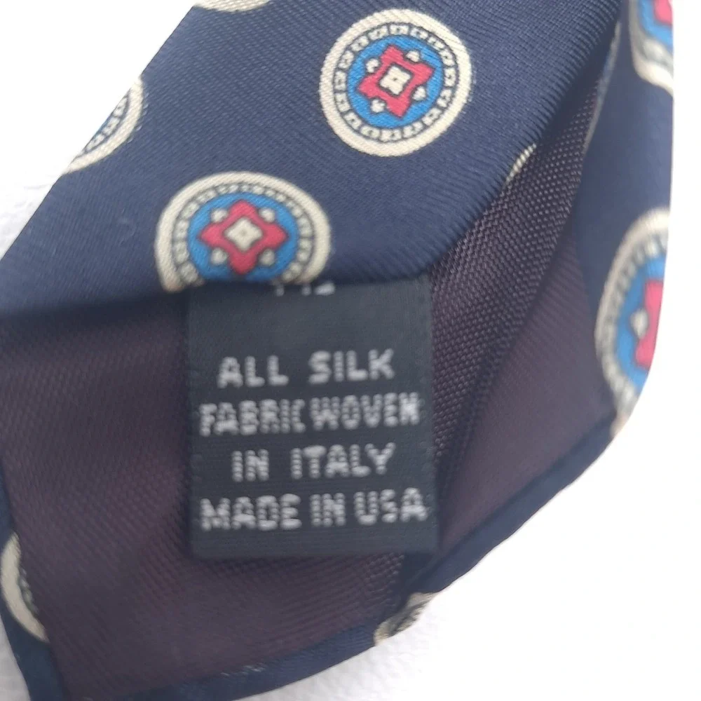Vtg Christian Dior Monsieur Tie Navy Blue Geometric Silk Woven Italy Made USA